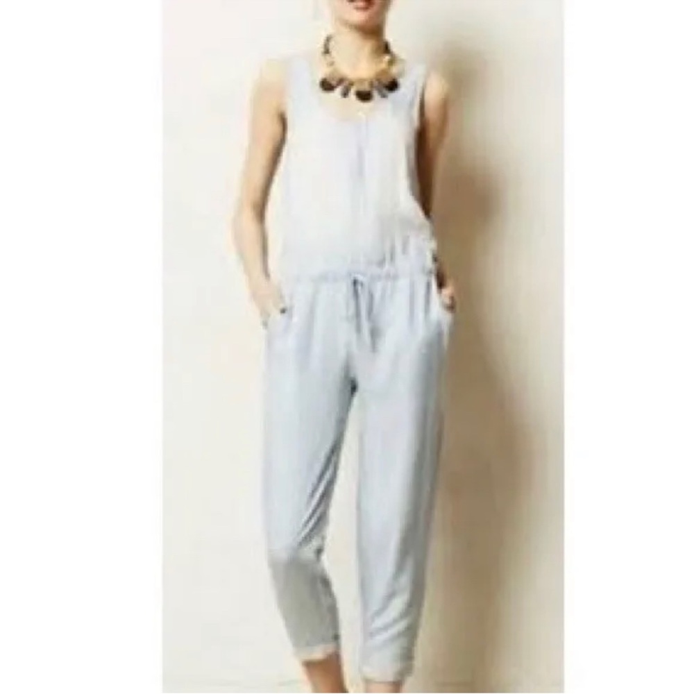 Anthropologie Women Cloth & Stone Blue Gra & White Tie Dye Jumpsuit Size M
